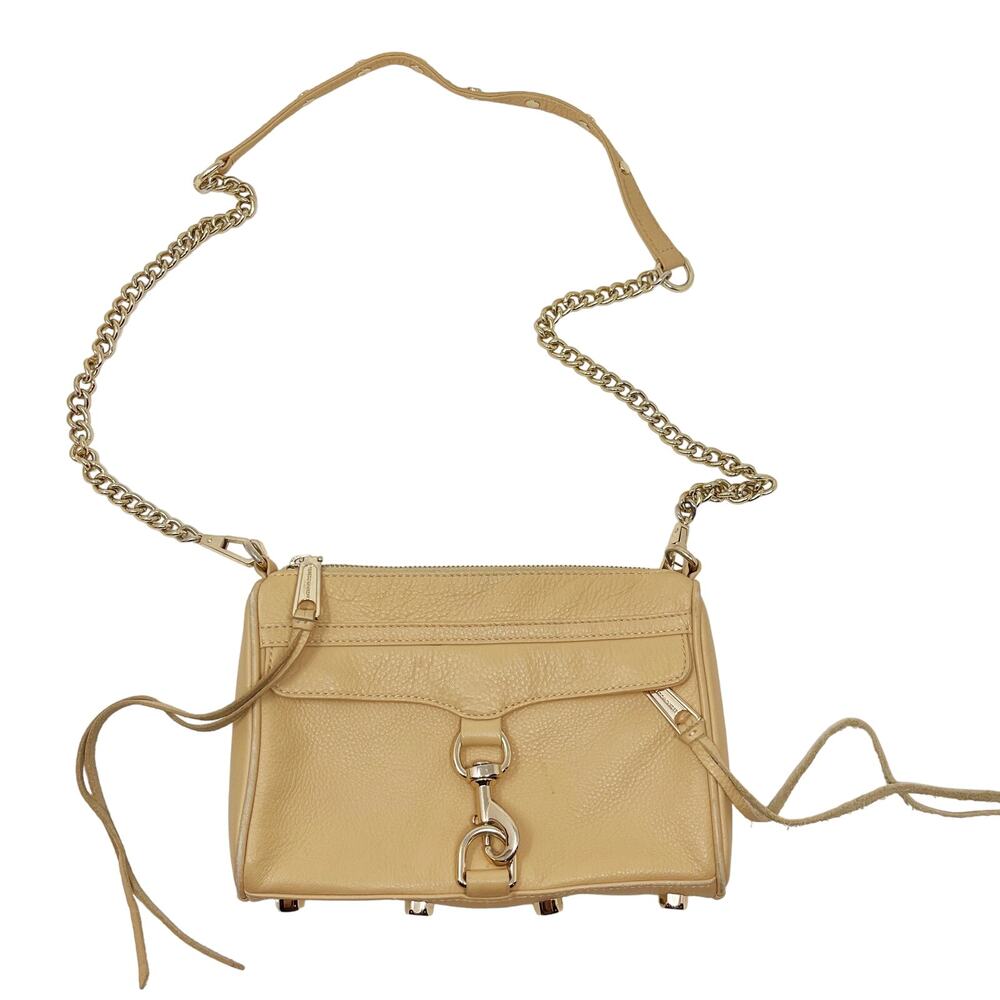 Rebecca Minkoff Nude Cream Mini Mac Crossbody Bag Chainlink Leather Zip Closure